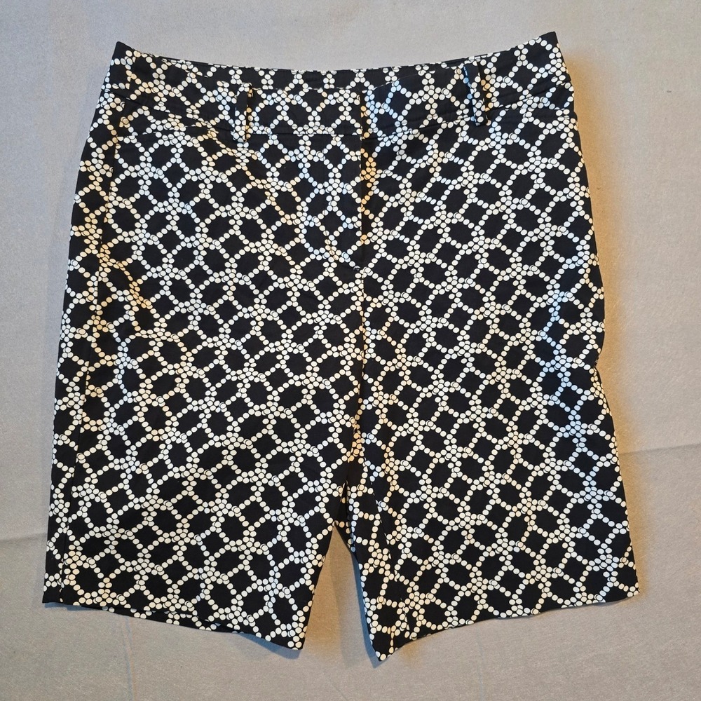 Talbots Perfect Short 16P Black White Geometric Lattice Bermuda Shorts Preppy
